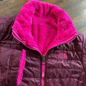 North Face Jacket Youth Girls Size XL 18 Reversible Puffer Fleece Lined Pink TNF
